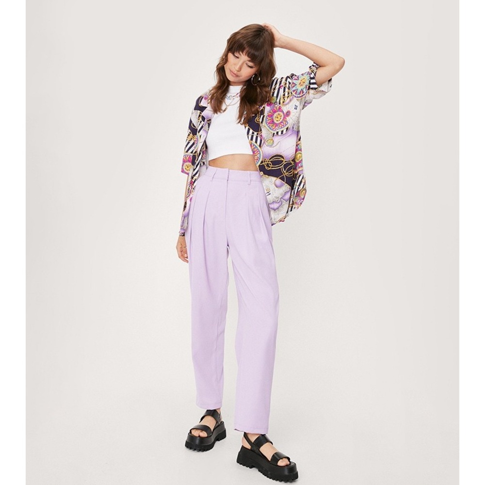 Nasty Gal Collection Lilac Wide Leg Pleated High Waisted Pants Sz 14 Fit 32" NWT
